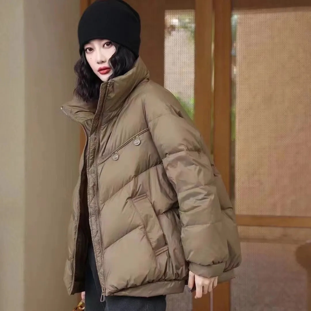 反季新款韩版女短款宽松冬季面包服小个子白鸭绒时尚百搭保暖外套