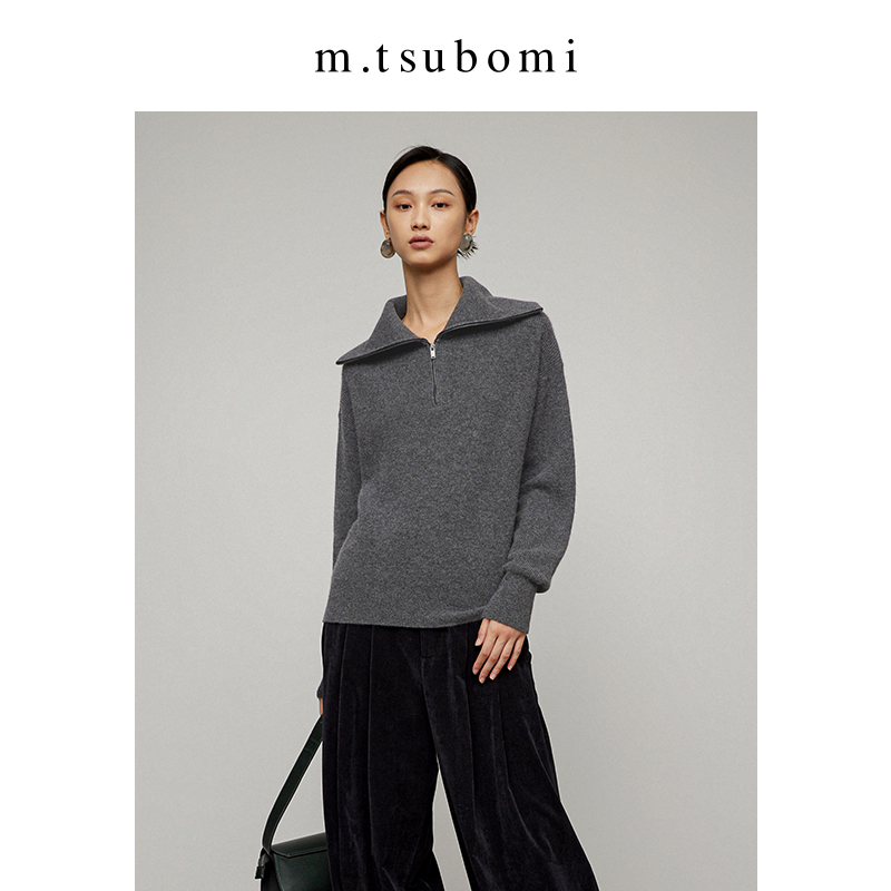 M.TSUBOMI/子苞米大翻领羊毛针织上衣高级宽松设计感加厚套热力感