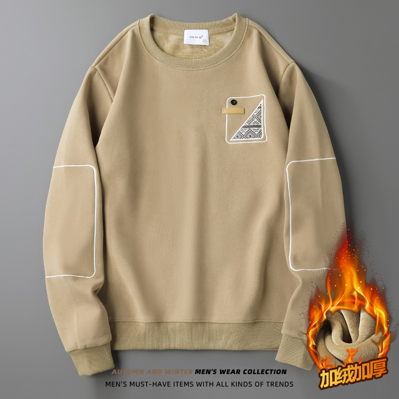 秋冬季男士上衣长袖百搭时尚宽松加绒加厚圆领套头卫衣男  28205