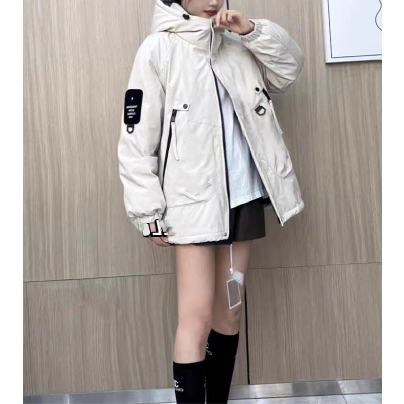 线下1280！糖（女装）803 三色袖子贴标字母宽松连帽羽绒服外套 +