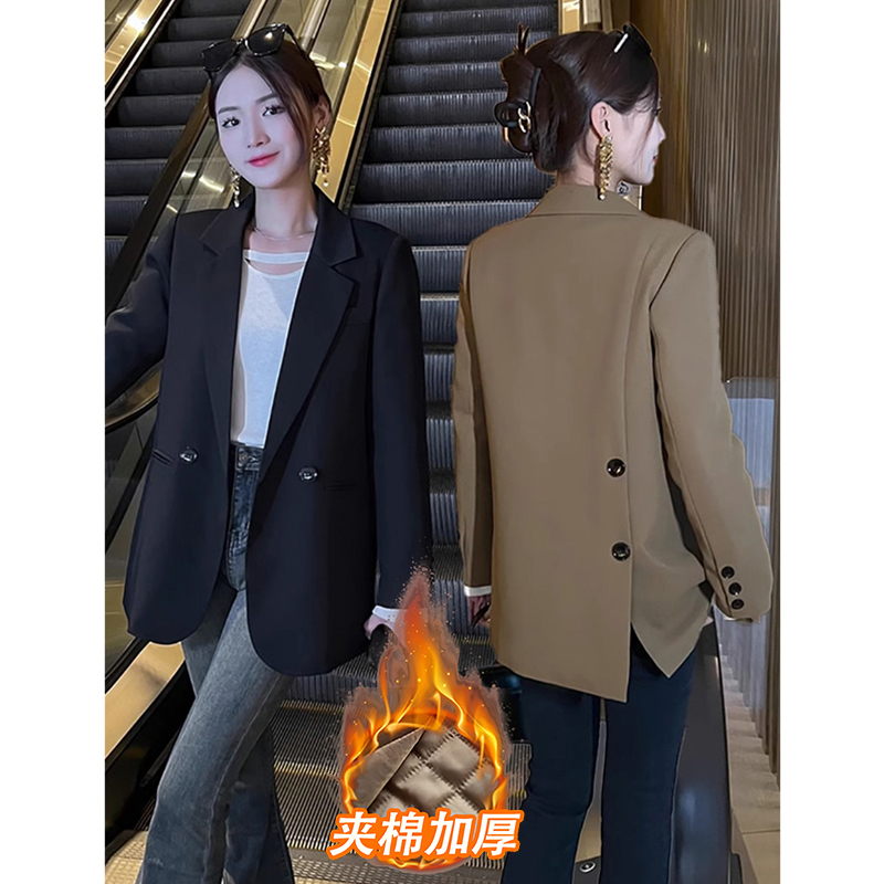 时尚休闲加厚小西服女2023秋冬新款韩版加厚夹棉洋气显瘦西装外套