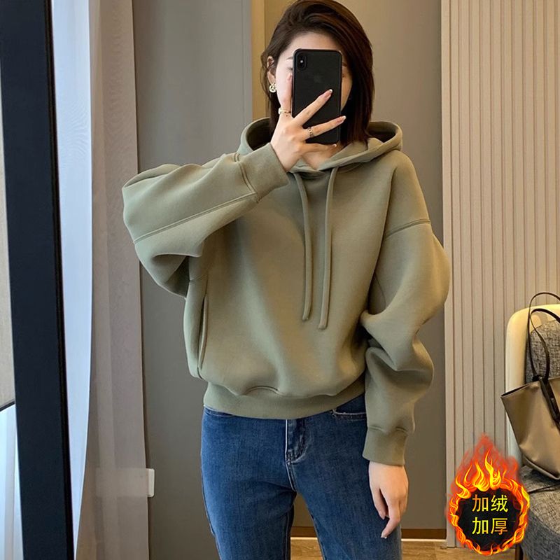 连帽卫衣外套女秋冬2023新款爆款加绒加厚慵懒风美式复古小众上衣