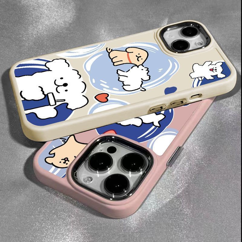 卡通小狗苹果14手机壳15ProMax金属按键iPhone13创意12/11/8P软xs