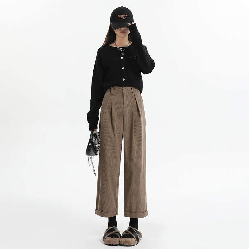 灯芯绒阔腿裤女秋季新款高腰垂感休闲裤宽松显瘦高级感长裤气质