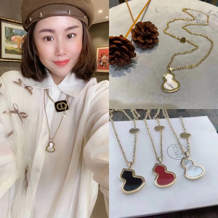 钛钢项链 网红冰冰同款秋冬新款钛钢贝壳葫芦女项链长款毛衣链