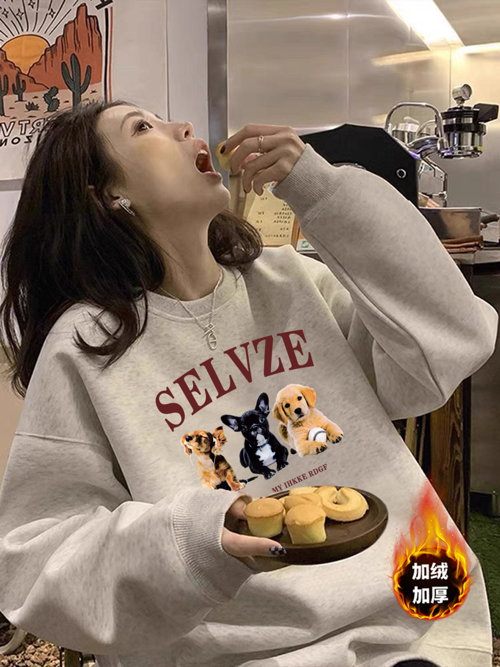 2023新款加绒加厚纯棉圆领卫衣男女同款潮流百搭休闲-三只小狗