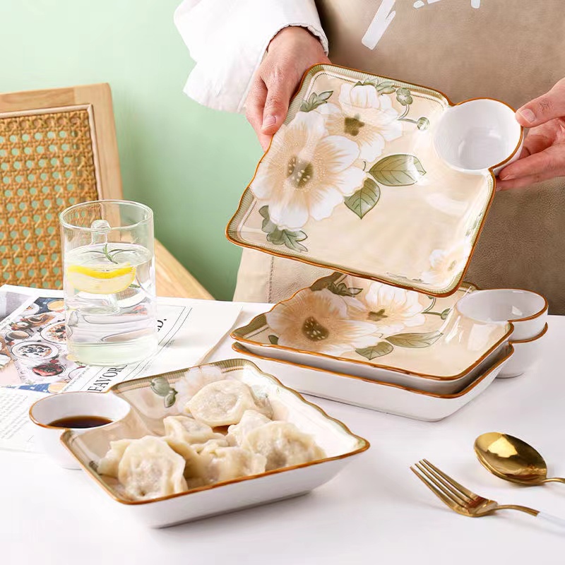 9.9/2个   山茶花陶瓷饺子盘2个  烹饪用具厂家补贴