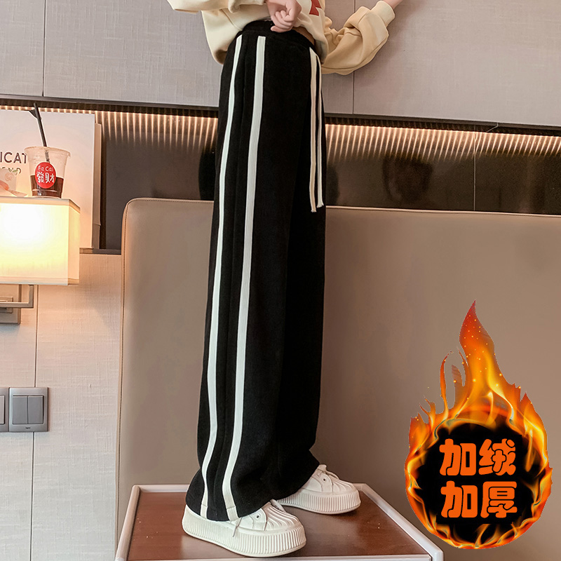女童加绒裤子6-12岁15岁中大童2023新款秋冬一体绒休闲洋气直筒裤