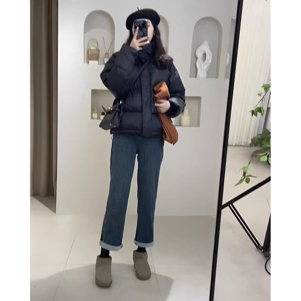 短款棉衣服女冬季新款2023高级感小个子棉服冬天外套牛仔裤两件套