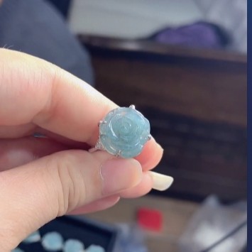 李书锦保真925银镶翡翠高货玫瑰花型戒指A103373单个 多样性发货