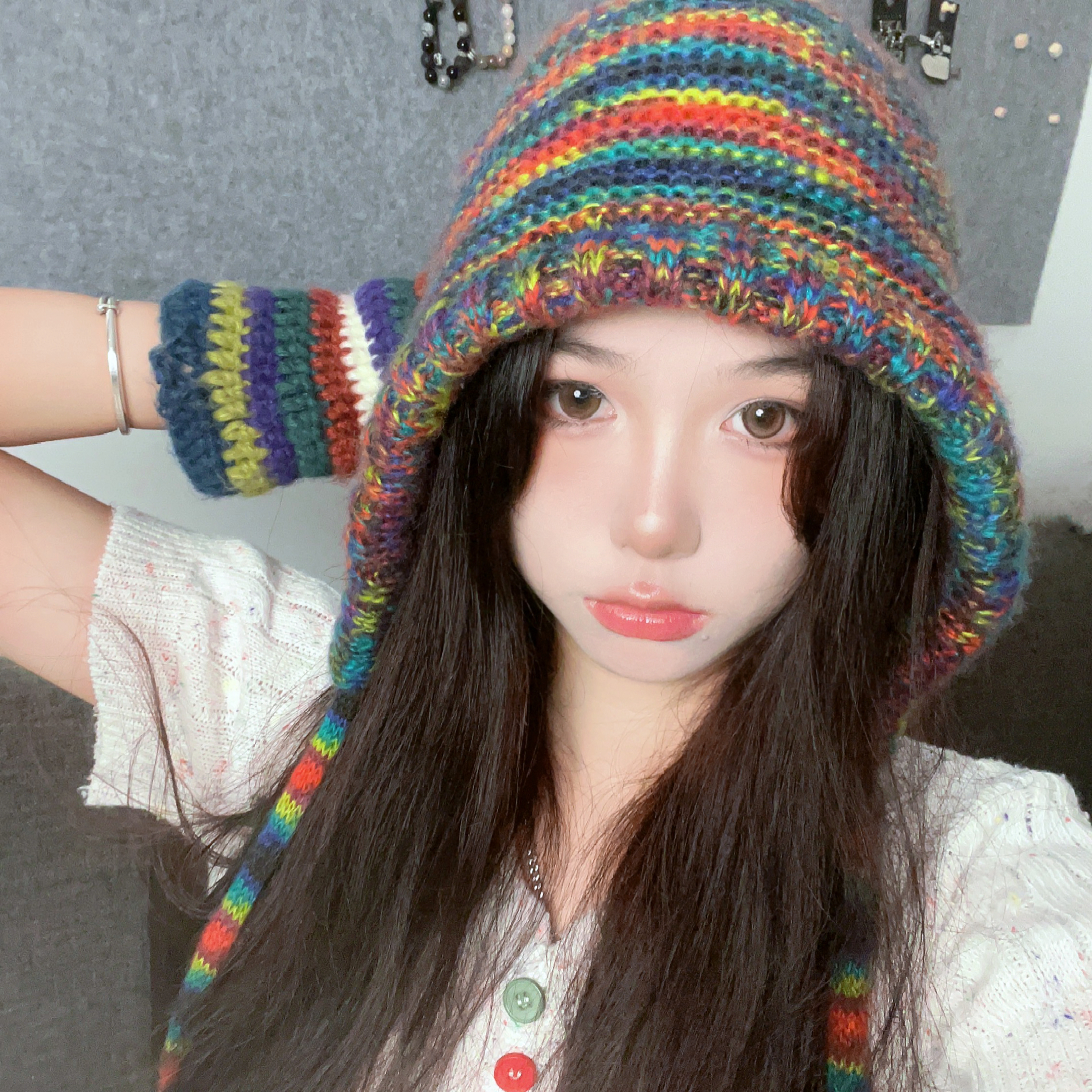 【彩虹帽同款】秋款针织帽子时尚网红显脸小韩版暖和护耳包头帽百搭