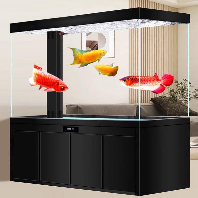 新款龙鱼缸客厅中大型超白玻璃家用屏风底过滤免换水族箱方形鱼缸