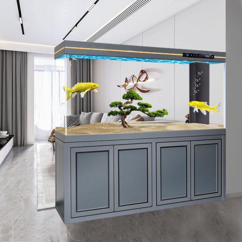 2024新款轻奢网红款鱼缸家用客厅中型落地生态缸屏风玻璃