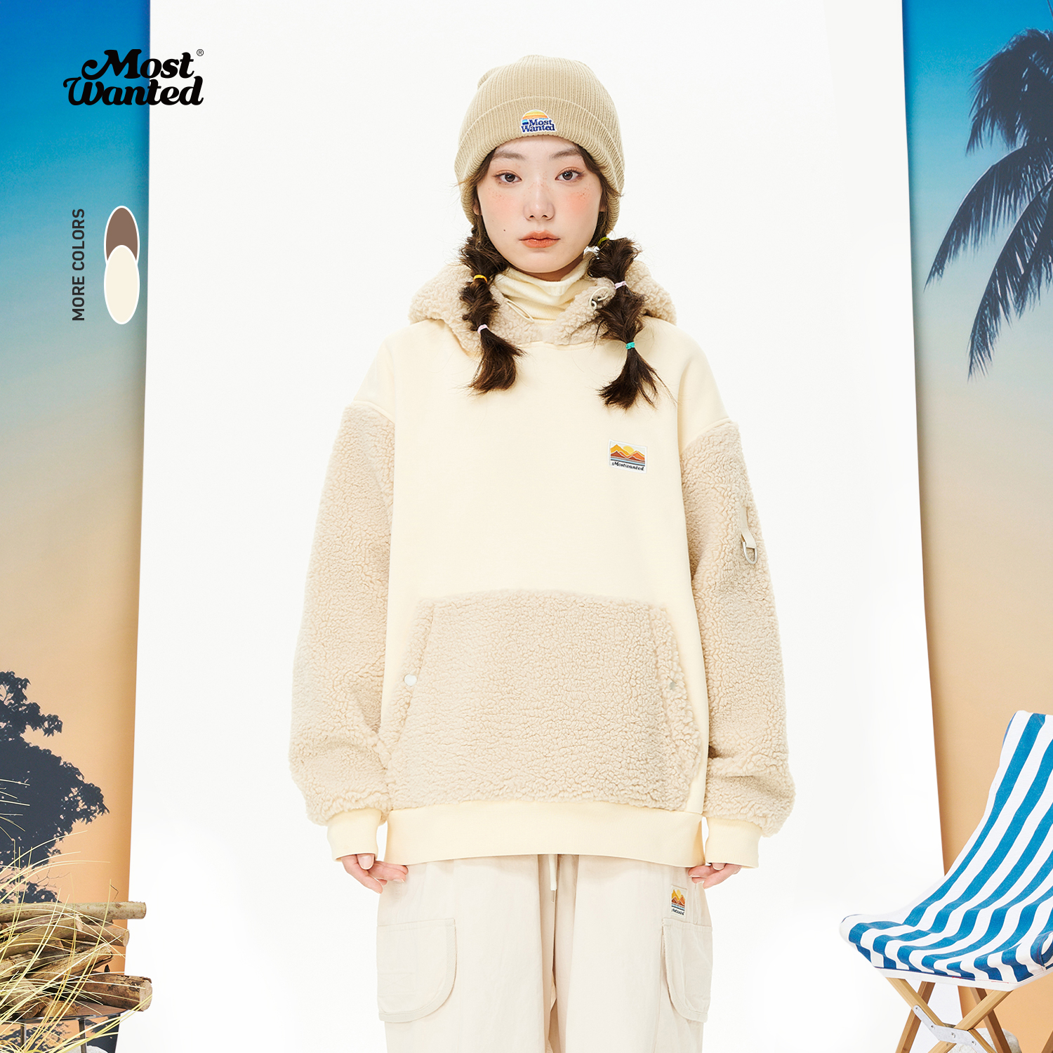 MOSTWANTEDLAB【奥莱】彩虹山脉仿羊羔毛拼料卫衣MWL-2334124