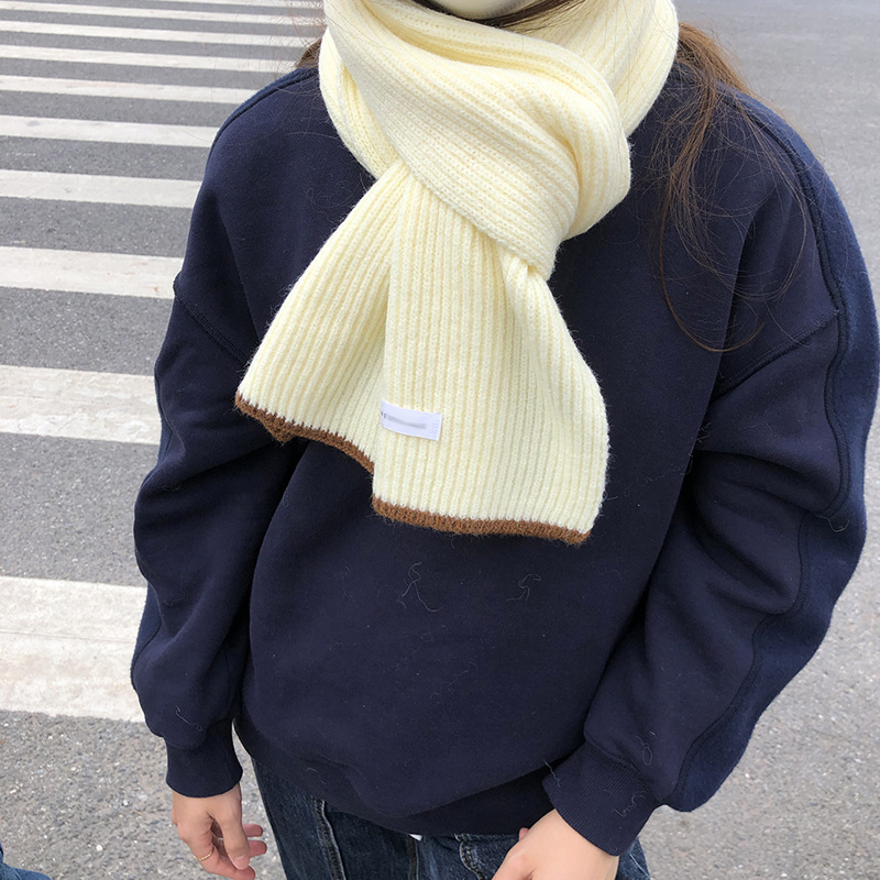 韩版秋冬学生保暖围巾2023新款百搭纯色冬天防寒加厚针织围脖女