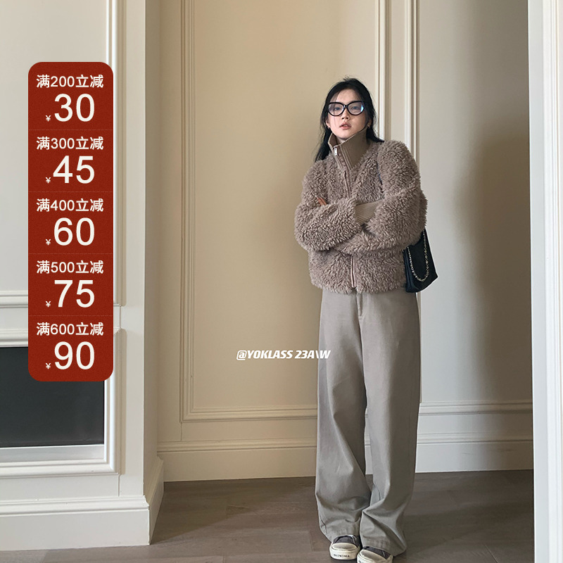 王少女的店【现现】卡其色时尚秋冬季显瘦长裤直筒休闲裤 K09283S34