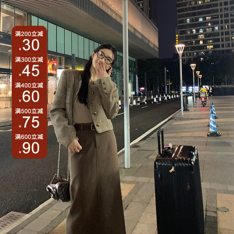 王少女的店【现现】咖色时尚小香风外套韩版宽松显瘦上衣 W08099S34