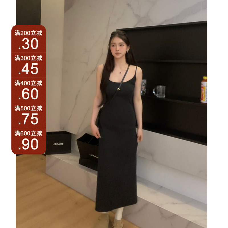 王少女的店 黑色吊带连衣裙气质休闲长裙子 L6453S31 L6478S31