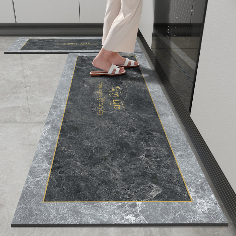 家用厨房地垫地毯现代简约进门地垫支持定制大理石纹软硅藻泥吸水