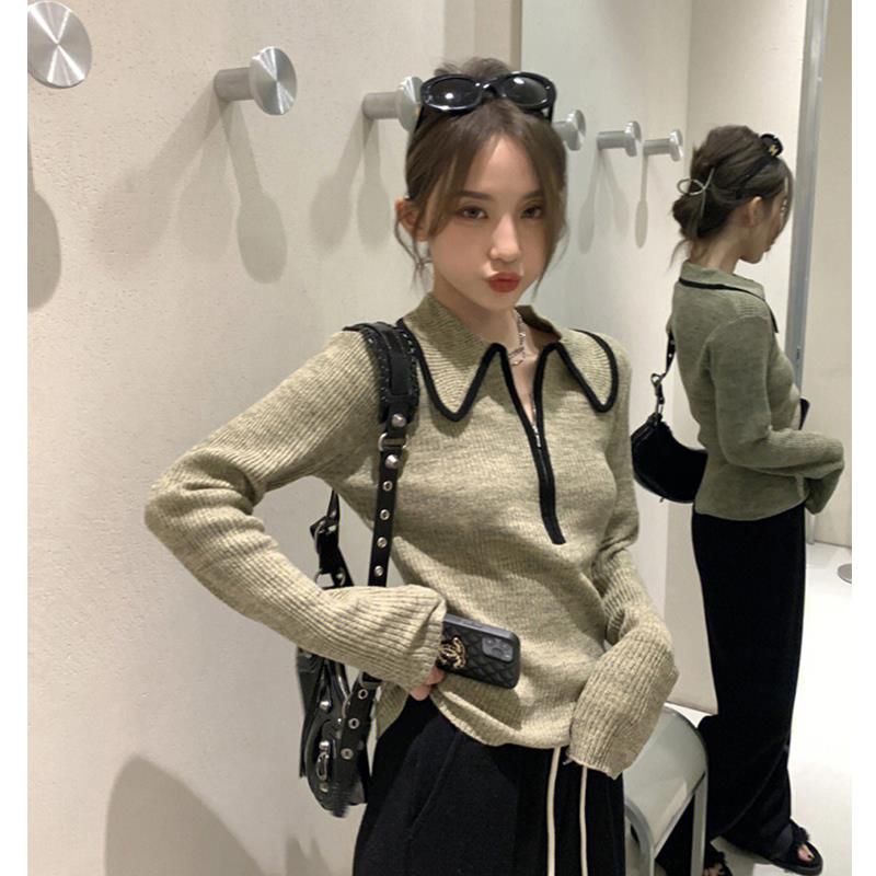 百搭法式别致显瘦针织衫女小众新款感修身秋冬韩版内搭长袖打底潮