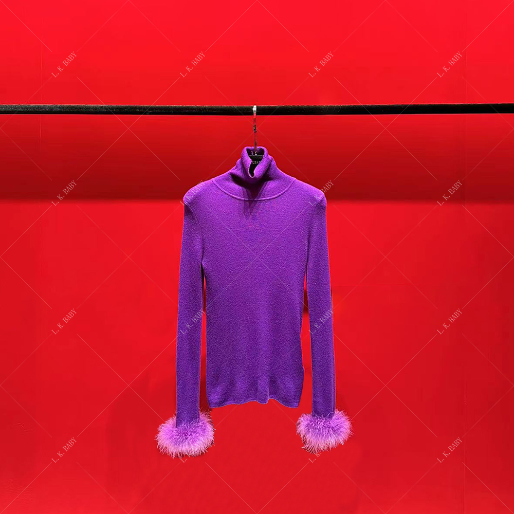 【L.K.BABY】纤细魅影  fashion气质羽毛高领衫长袖针织衫时尚女款
