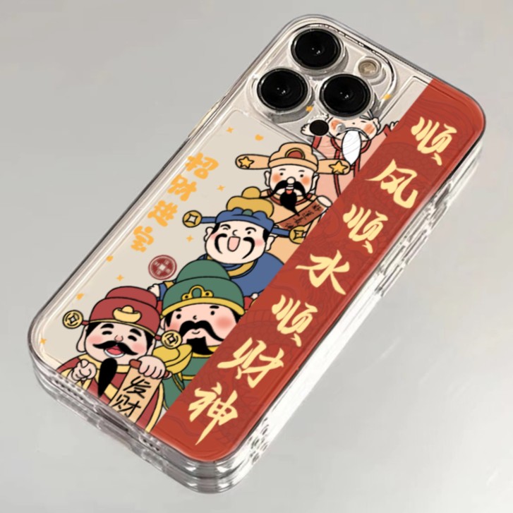 五路财神适用于iPhone15/14/13手机壳苹果小米vivo华为oppo透明女