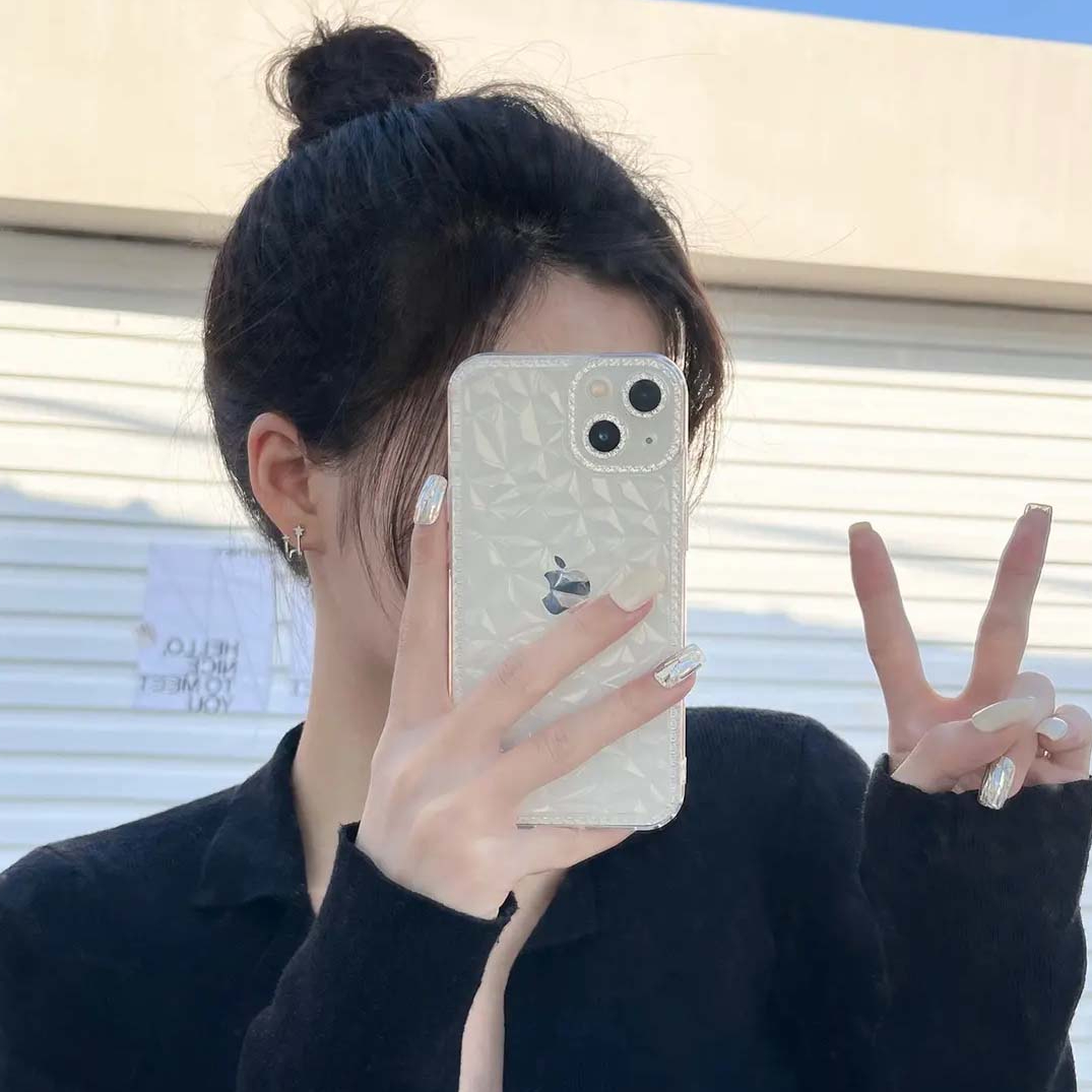 透明菱形闪钻纹适用苹果15手机壳iphone14/13promax简约12/11潮牌