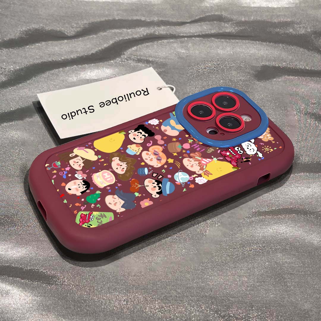 涂鸦卡通酒红色适用于苹果15手机壳iphone13/14promax防摔12/11软