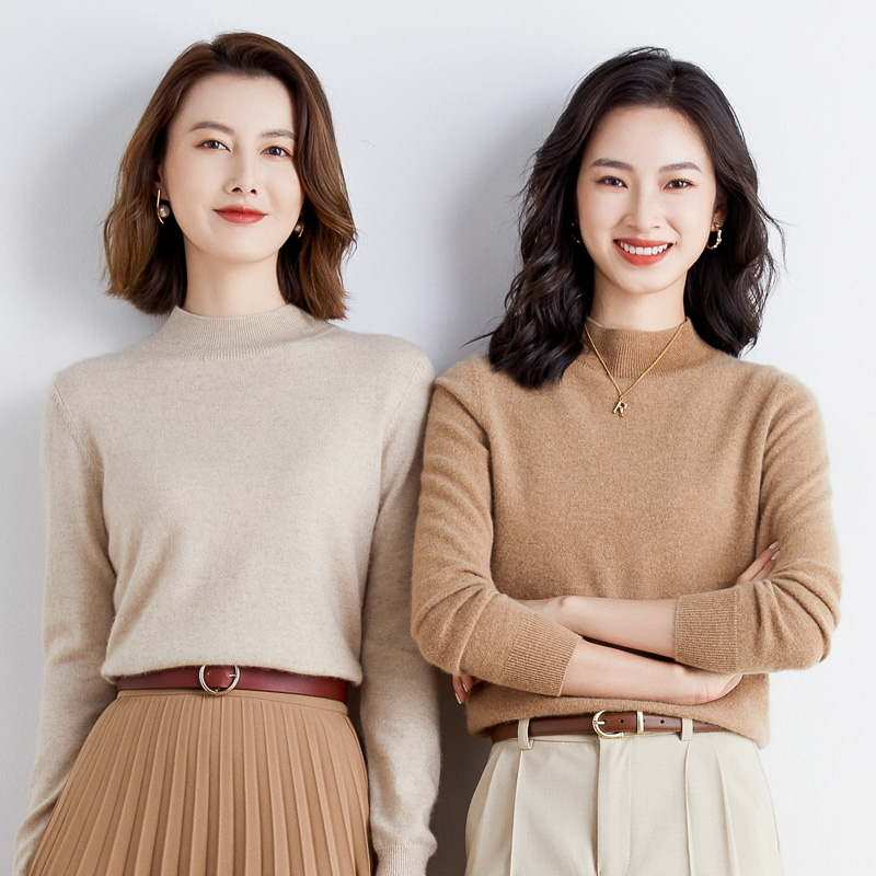 圆领打底衫万年百搭款毛衣针织衫秋冬套头内搭女士纯色半高领