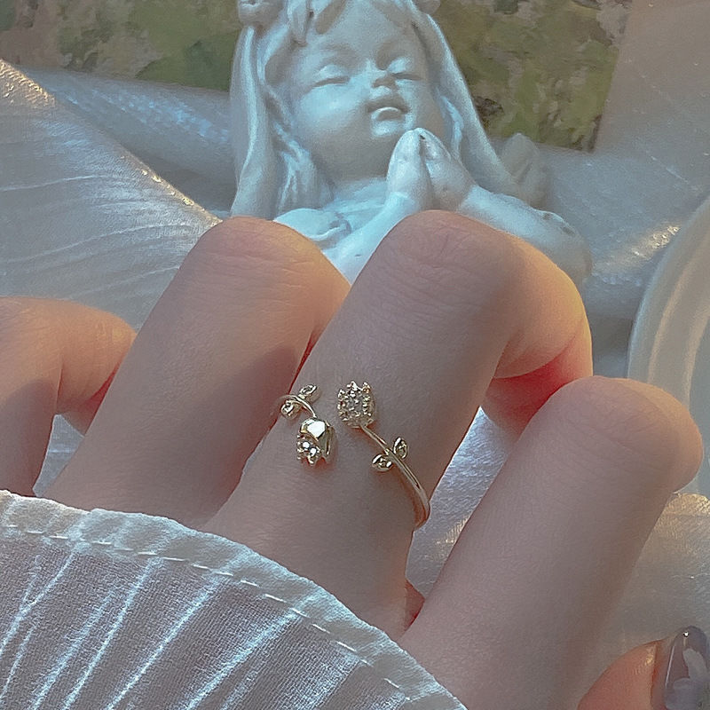 合金戒指 郁金香戒指女轻奢高级感开口花朵指环小众设计感新款潮