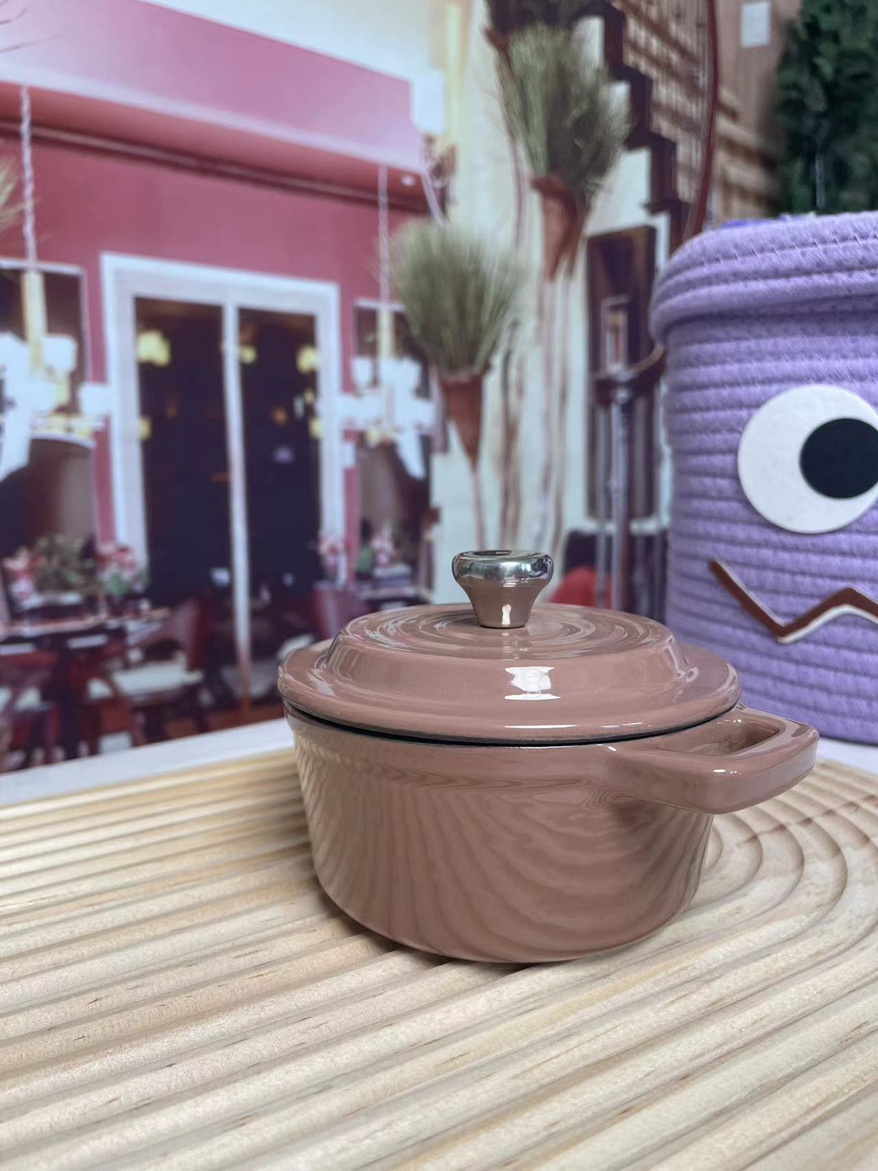 【锅厂建哥专享】迷你10炖盅浅咖内米白铸铁珐琅辅食锅巴掌锅