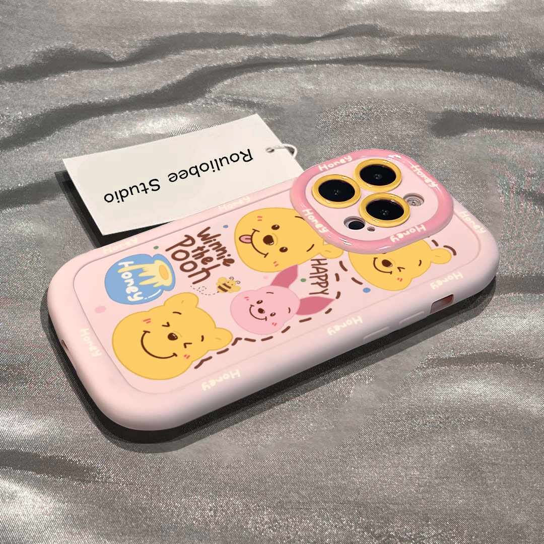 粉色维尼熊泡芙壳适用苹果15手机壳iphone13/14promax防摔12/11女