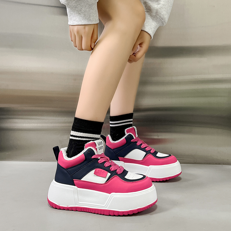 爆款加绒高帮鞋女2024冬季新款松糕厚底加厚棉鞋保暖运动休闲板鞋