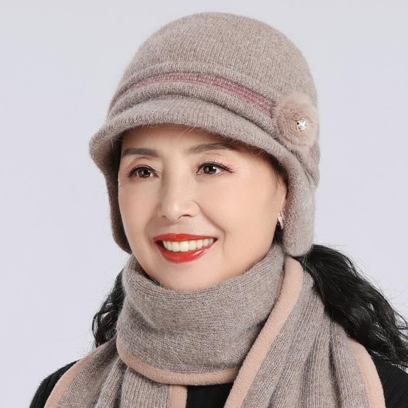 中老年人帽子女冬天奶奶毛线针织帽妈妈保暖护耳帽老太太防寒棉帽