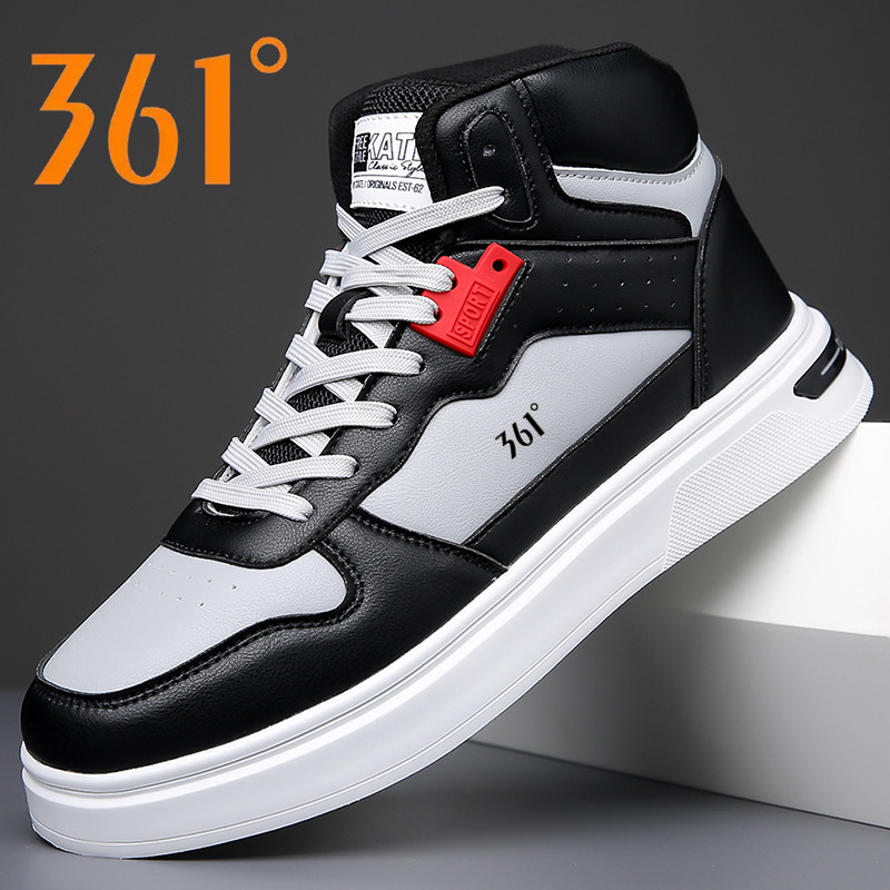 361度高帮鞋男鞋2023冬季新款皮面加绒保暖鞋子板鞋运动休闲棉鞋