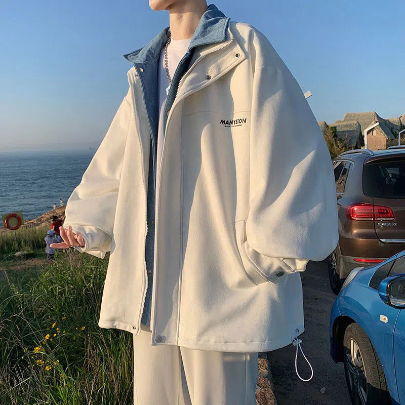 新款假两件加绒加厚外套男女秋冬季潮流青少年
