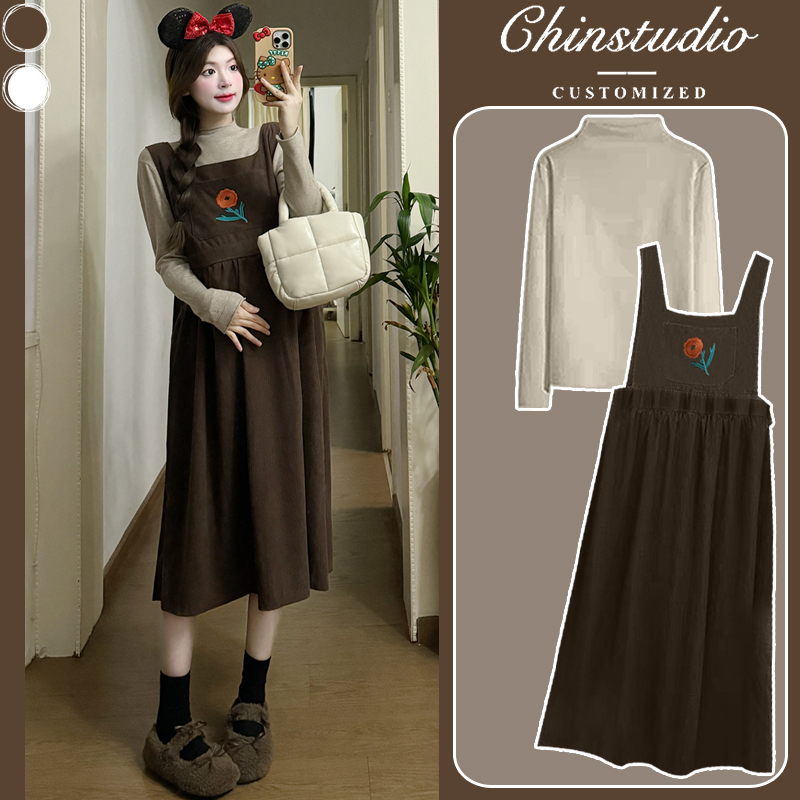 孕妇装高级感套装春装时尚背带裙两件套2024新款孕妇连衣裙春秋季