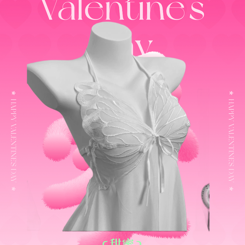 【蝴蝶结】性感睡衣爆款2023新款纯欲薄款吊带睡衣美背镂空蕾丝睡裙