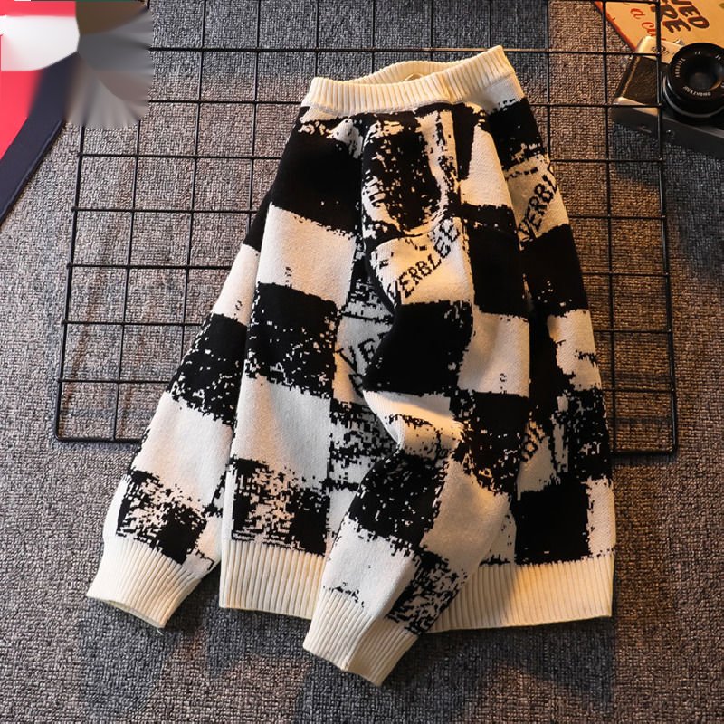 男童格子毛衣秋冬装新款中大童内搭衣服儿童针织衫加绒加厚