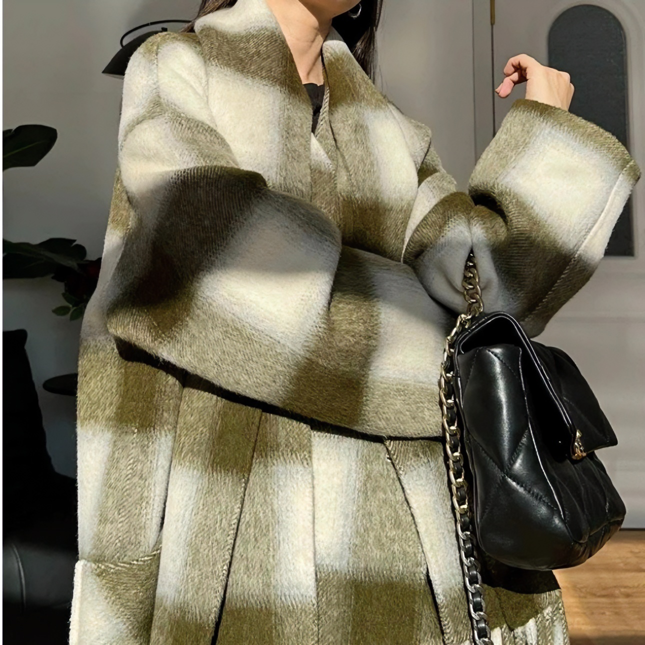 【珂珂严选】【复古英伦风】格纹围巾时尚宽松秋冬双面新款女外套洋气