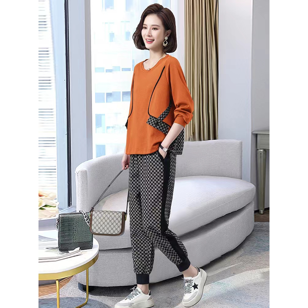 L70686 休闲气质撞色黑白格束脚百搭女式休闲裤