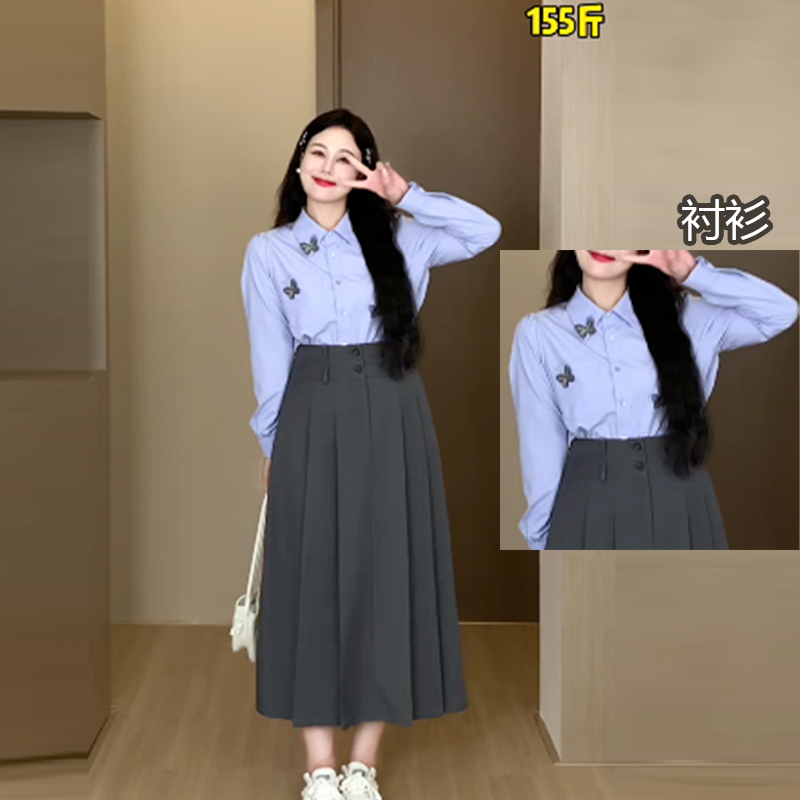 DM10513【蝴蝶仙子】衬衫领立体蝴蝶装饰长袖+正肩经典衬衫