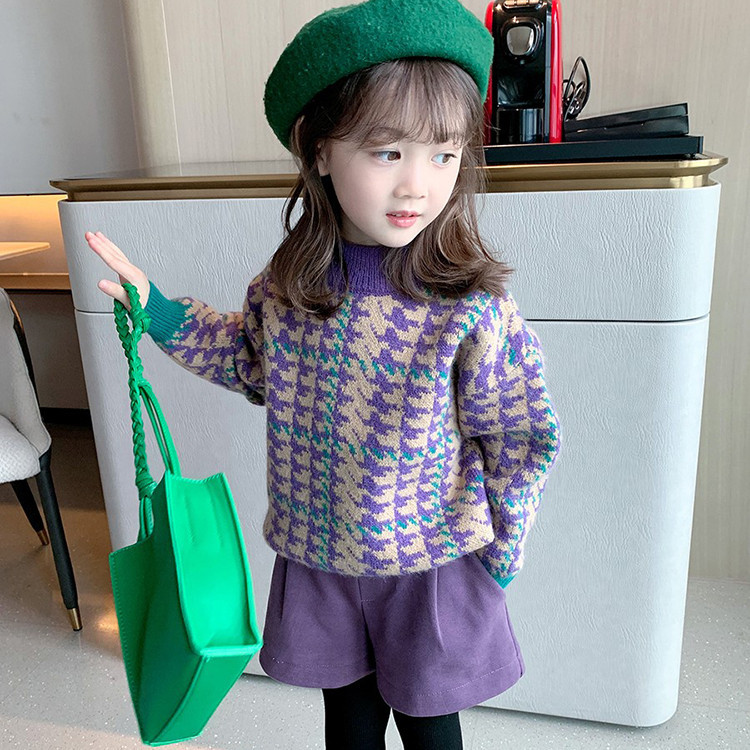 儿童针织毛衣2023冬装新款女童洋气套头打底衫宝宝韩版加厚上衣潮