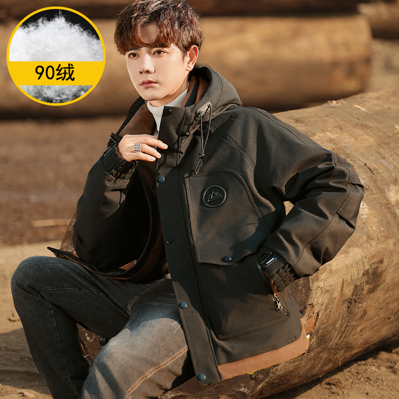 户外爆款90白鸭绒男士连帽羽绒服冬季2023新款正品加厚保暖冲锋衣