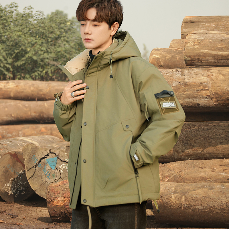 连帽羽绒服男士冬季2023新款户外工装休闲加厚保暖冬装冲锋衣外套