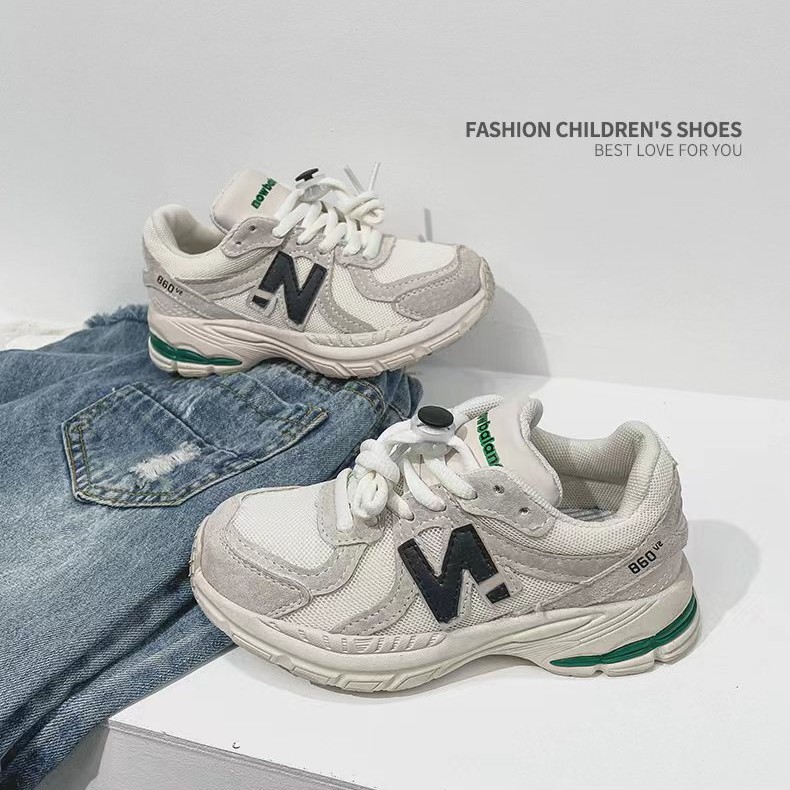 儿童运动鞋2023新款男童猪皮透气老爹鞋轻便跑鞋女童潮牌休闲单鞋