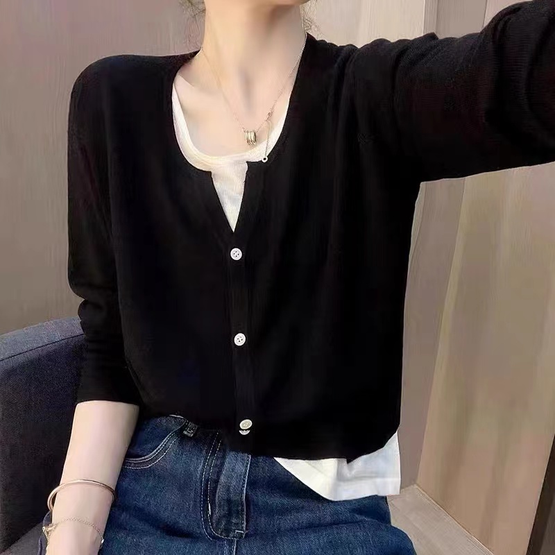 【柒柒】大码女装拼接假两件长袖女秋季宽松显瘦气质百搭上衣