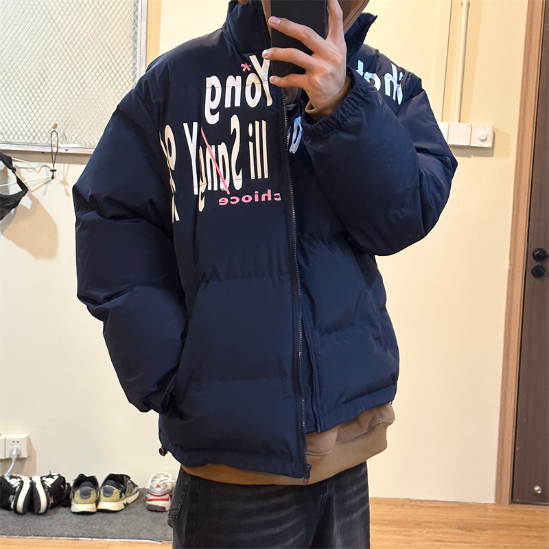 OPUP美式复古潮牌简约字母棉服男加厚基础款面包服宽松情侣棉外套