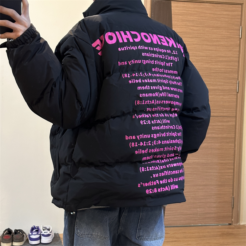 OPUP简约基础款美式潮牌字母印花情侣棉服百搭设计保暖加厚棉外套