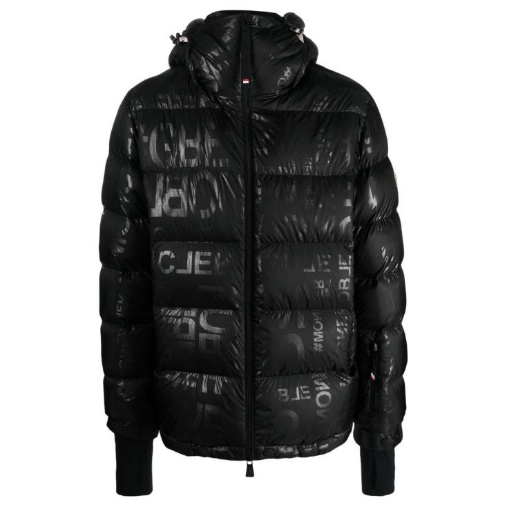 全新未使用 MONCLER 蒙口男士冬季款黑色时尚字母印花连帽羽绒服